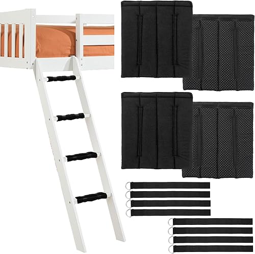 4 cuscinetti per scaletta per letto a castello con 8 cinghie di fissaggio regolabili con gancio e anello, rivestimento antiscivolo nero in schiuma, cuscino per scaletta da arrampicata, scale da - Honorern