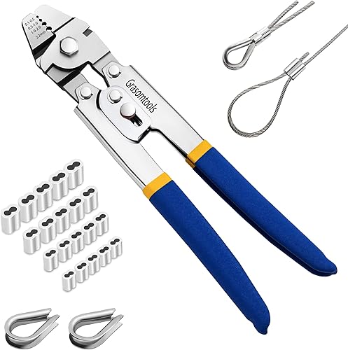 Strumento per la crimpatura di funi metalliche, crimpatura di cavi fino a 2,2 mm con 160 pezzi di alluminio a doppia ghiera e 15 pezzi di acciaio inossidabile. - Honorern