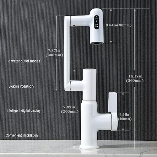 Rubinetto da bagno a temperatura intelligente, rubinetto da bagno con maniglia singola, rubinetto per lavandino del bagno, rubinetti da cucina (bianco) - Honorern