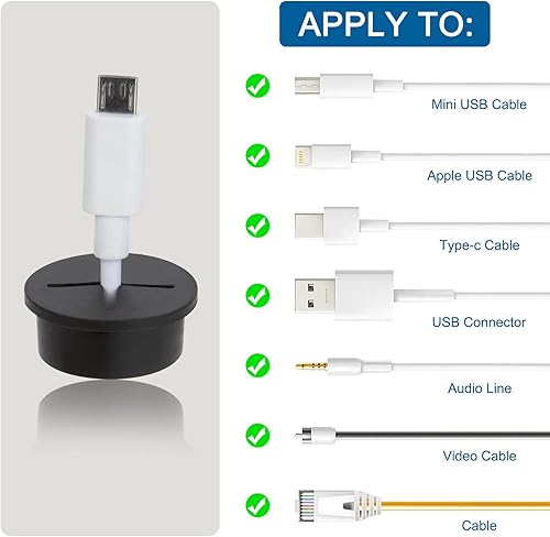 Passacavo Silicone Flessibile Passacavi Occhielli Cavi ordinati per Office Home Piano di lavoro Ø 20 mm + Ø 25 mm 20 Pezzi in Totale, Nero - Honorern