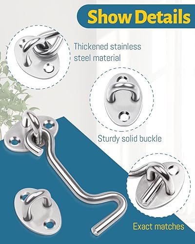 Gancio e occhiello da 7,6 cm, 1 pezzo da 75 mm, gancio per cancello in acciaio inox, gancio per serratura della porta, chiusura a gancio per cancelli in legno, gancio per finestra - Honorern