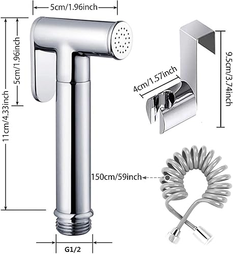 Spruzzatore a mano per bidet – in acciaio inox di alta qualità Shattaf WC, soffione doccia per lavabo o WC, con Tubo per doccia in ABS a molla da 59' e supporto per staffa - Honorern
