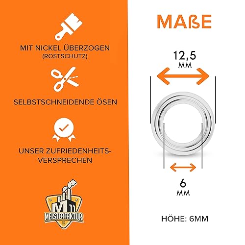 500 occhielli – adatto per pinze per occhielli Meisterfaktur – ideale per tessuti, tele, tende, teloni e striscioni (6 mm) - Honorern