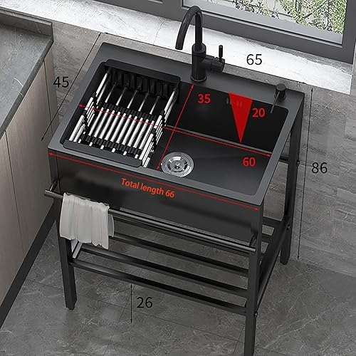 Lavello Cucina Nero Con 1 Vasca, Lavandino Autoportante Commerciale, Lavello Da Esterno, Lavandino In Acciaio Inox Con Scolapiatti, Con Rubinetto, Lavatoio Da Giardino Campeggio ( Size : 100*45cm , Co - Honorern
