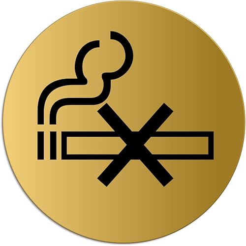 Targhetta Vietato fumare X Targa Ø 75 mm color oro auto-adhesiva - Honorern