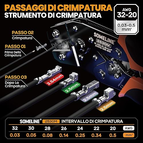 SOMELINE® Kit di connettori per crimpatura, 27 tipi, crimpatrice 32-20 AWG, JST-XH/SM/SYP 2,5 mm e kit connettore Du Pont 2,54 mm, pinza crimpatrice per JST, Du pont, KF2510, Molex, AMP EI Series - Honorern