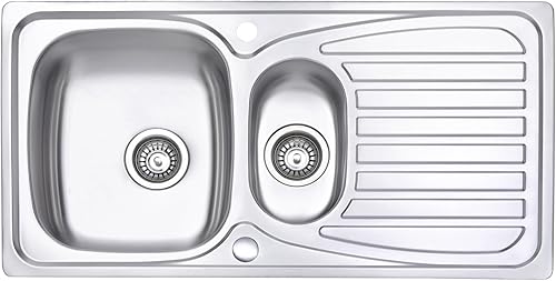 JASSFERRY Lavello da cucina in Acciaio Inox Spazzolato, scolapiatti reversibile Lavandino, con set di rifiuti, una vasca e mezzo - Honorern