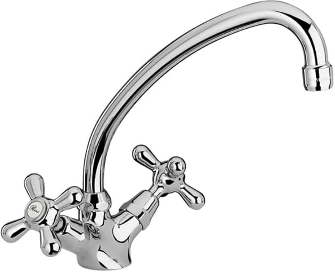 Schläfer 3460411 | Rubinetto Stile Antico per Lavello Cucina con Due Manopole in Metallo, Canna Girevole in Stile 'Jota', Finitura Cromo e Argento - Honorern