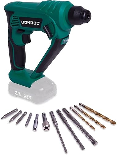 VONROC Martello perforatore VPOWER 20V 1.3 Joule - SDS plus. Incl. accessori e borsa degli attrezzi. Batteria e caricabatteria non inclusi - Honorern