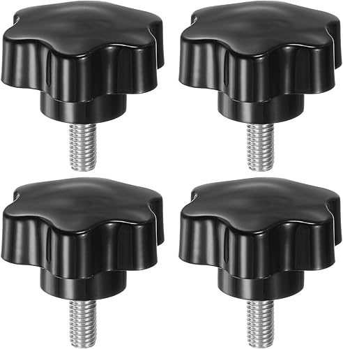 4 Pezzi Pomelli a Stella M8 x 55mm Vite Filettata in Acciaio Inossidabile 304, 46mm Manopola Zigrinata Vite a Testa Zigrinata a 6 Stelle Plastica Impugnatura Manopola, Nero - Honorern