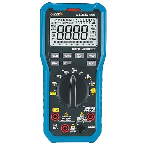 C-LOGIC 5200 Multimetro Digitale Professionale CAT IV 6600 Conti NCV Tensione DC/AC 1000 V Corrente AC/DC 10 A Resistenza 66 MΩ Temperatura Capacitanza Frequenza 20 kHz Autoscale - Honorern