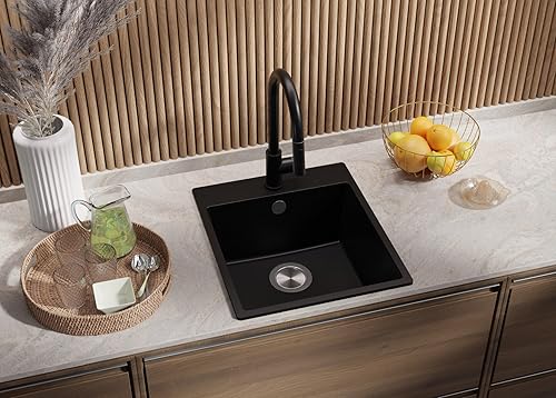 PRIMAGRAN Lavandino da Cucina Bianco 38x50cm, Lavello da Cucina a 1 vasca + Sifone Classico + Rubinetto 32x20cm, Lavabo da Cucina Incasso al mobile 40cm - Riga - Honorern