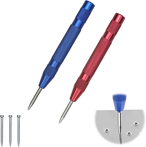 2 Pezzi Punzoni per Metallo, AMONENZ 130mm Punzonatrice Automatica, con 3 Pezzi Punta di Ricambio, Punzone a Molla, per Metallo Tenero, Legno, Vetro - Honorern