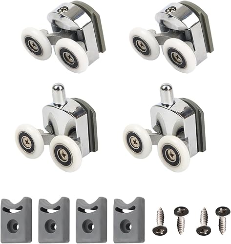 4 ruote per porta doccia, ruote per porte in vetro, ruote regolabili in altezza, doppie ruote superiori superiori doppie in vetro, adatte per tutti i tipi di bagni (25 mm) - Honorern