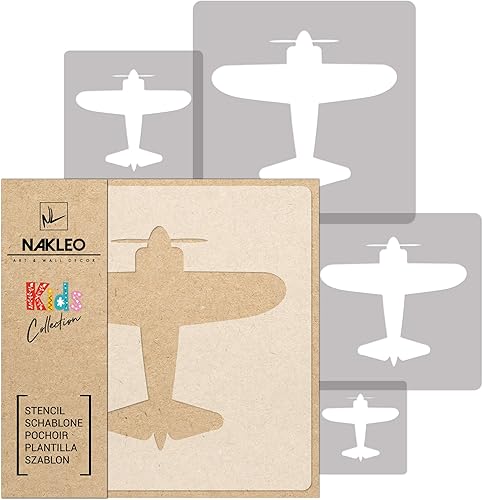 NAKLEO 5 pezzi riutilizzabili stencil di plastica - Aereo Piano Volo 2-34x34cm a 9x9cm - Decorazioni Stanza Bambini Pittura Motivi - Mobili Parete fai-da-te Artigianato - Honorern