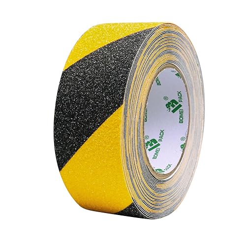 BOMEI PACK Nastro antiscivolo, ad alta trazione, forte presa, nastro di sicurezza per attrito, battistrada antiscivolo per esterni, non facile lasciare residui adesivi,nero/giallo 5cm x 10m - Honorern