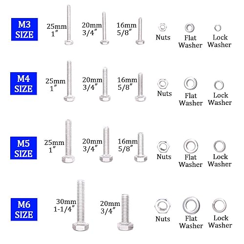 Set di 665 viti a testa esagonale piatta in acciaio inox M3, M4, M5, M6, bulloni e rondelle a molla piatte - Honorern
