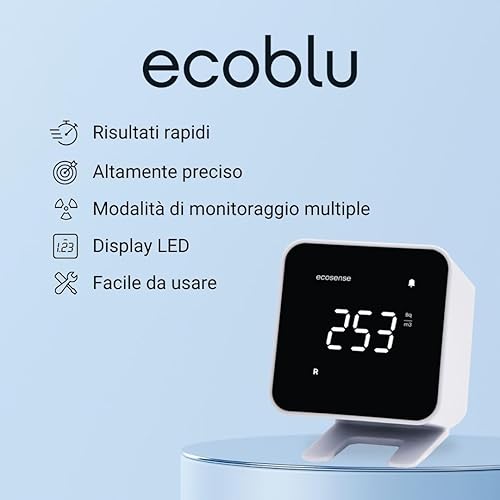 Ecosense EB100 EcoBlu, Rilevatore Radon domestico, Cattura & Visualizzazione Risultati Ogni 10 Minuti, Monitoraggio Continuo a Breve E Lungo Termine, Facile Da Usare - Honorern