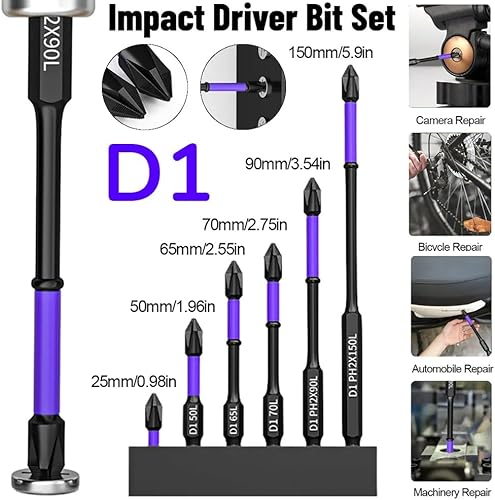 Set di Punte Magnetiche per Avvitatore, 25mm/50mm/65mm/70mm/90mm/150mm Punte Avvitatore Magnetiche, Testa Magnetica con Supporto per Cacciaviti Elettrici r Cacciaviti Manuali(6Pcs) - Honorern