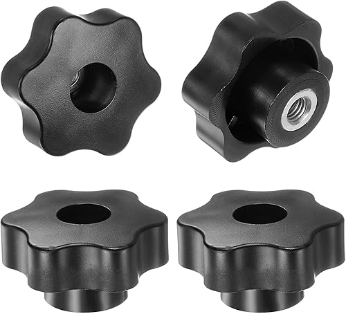 4pz Pomelli a Stella M8 con Filettatura Femmina, Testa da 48mm, Plastica con Foro Passante, Vite in Ottone, Manopole a Compressione Filettate, Nero - Honorern