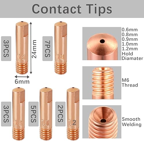 RYXZEN 25 Pezzi Parti Usurate Accessori per Saldatrice a Gas di Protezione per Saldatura AK15 MB15, 20 Ugelli per Poveri M6 0,6mm 0,8mm 0,9mm 1,0mm 1,2mm 3 Ugelli per Gas 2 Portaugelli con Molle Fisse - Honorern