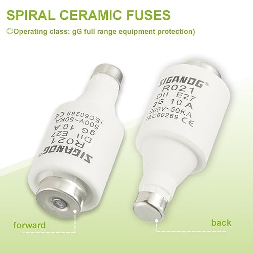 SIGANDG 20A DII E27 R021 Fusibili Ceramici a Spirale gG Diazed Fuse Links 500VAC per la Protezione di Cavi e Linee (Confezione da 10) - Honorern
