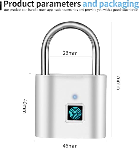SPORWAY Serratura di impronte digitali: lucchetto di ricarica USB senza chiave IP55 impermeabile lucchetto, piccolo lucchetto con impronte digitali per Gym, ufficio, casa, giardino, armadio (argento) - Honorern