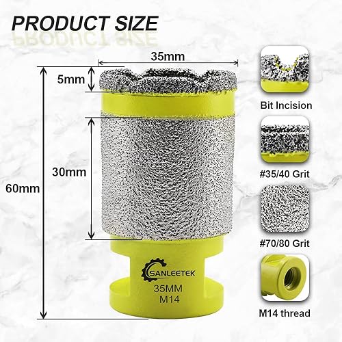 Punta per Trapano Diamantata 35mm - Fresa per Piastrelle Rettifica Perforazione per Porcellana Piastrelle Ceramica Granito Marmo Pietra Artificiale M14 Filettatura SANLEETEK - Honorern