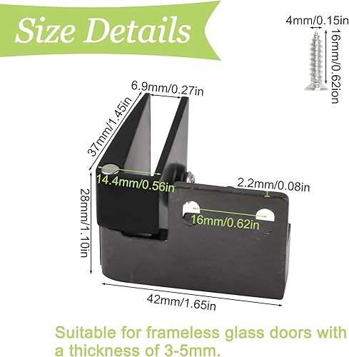 Cerniera per porta in vetro, 2 pezzi, in lega di zinco, senza cornice, cerniera per porta in vetro, montaggio laterale a 90 gradi, cerniera per porta in vetro, con viti, per vetro spesso 3-5 - Honorern
