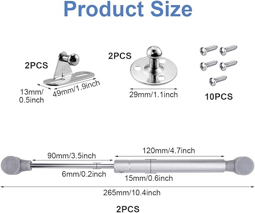 2 Pezzi Molle a Gas con Viti 200N/ 20KG Pistoni per Ante Cucina, Ammortizzante e Silenzioso, Impermeabile e Antiruggine, Pistoncini per Mobili per Ante di Armadi in Legno e Coperchi di Scatole - Honorern