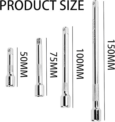 Prolunghe per Cricchetto 1/4'',Estensioni a Bussola Set,1/4 Pollice Estensione 50 mm,75 mm,100 mm,150 mm per Chiavi a Bussola e a Cricchetto,4 Pezzi - Honorern