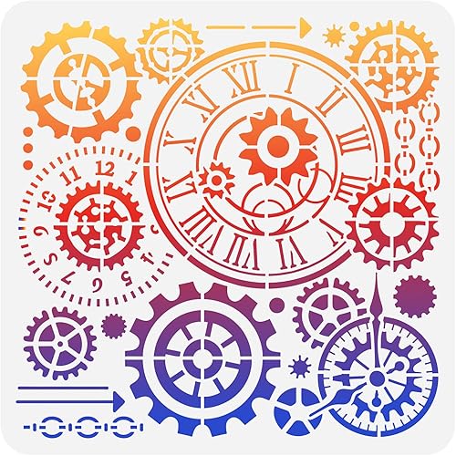 FINGERINSPIRE Stencil A Forma di Ingranaggi per Dipingere 30x30cm Stencil Steampunk Stencil A Forma di Orologio Stencil A Forma di Ingranaggi In Plastica Stencil Riutilizzabili per Arte e Artigianato - Honorern