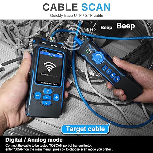 Tester per cavi di rete con misuratore di potenza ottico PoE multifunzione, tracker cavi RJ11 RJ45 LAN Cable Toner Cat5 Cat6 Ethernet Cable Tracer con NCV, Port Flash, supporto ricarica Type-C, B - Honorern