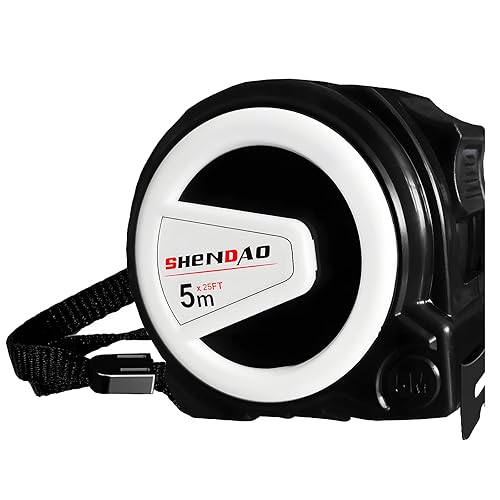 Metro a Nastro,Metro a Nastro 5 Metri,Professionale Può Essere Bloccato Automaticamente,Acciaio Inossidabile Retrattile, Metro a Nastro Fluorescente,Guscio Spesso in Oro Nero(5m×25mm) - Honorern