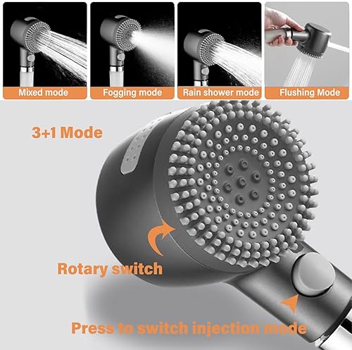 JINYOMFLY Soffione Doccia Anticalcare con Filtro, Soffione Doccia ad Alta Pressione con 4 Tipi di Getto, Doccino Pressurizzato, Doccino Pressurizzato, Cipolla Doccia (Grigio 2) - Honorern