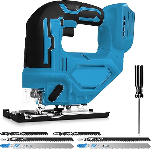 Seghetto alternativo elettrico senza fili per DEWALT, 400 W, 2900 giri/min, taglio smussato a 45°, 3 impostazioni orbitali con 6 lame di ricambio, per metallo, PVC, compensato PVC (per DeWalt) - Honorern