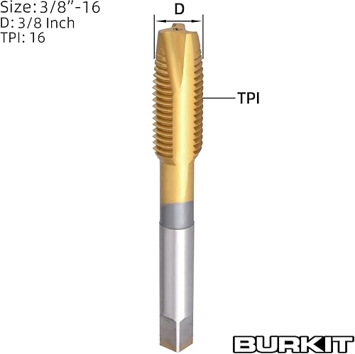 3/8 '-16 UNC Spiral Point Tap, HSS Titanium Coating Spiral Point Plug Threading Tap 3/8 x 16 UNC - Honorern