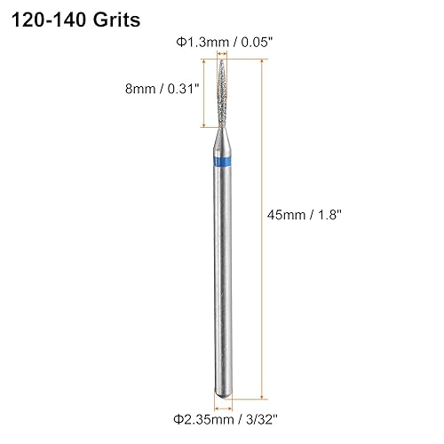 sourcing map 5 punte diamantate da 120-140 a testa ovale da 1,3 mm, gambo da 2,35 mm, lunghezza 8 mm, punte rotanti per pietra, ceramica, vetro, smerigliatura, lucidatura - Honorern