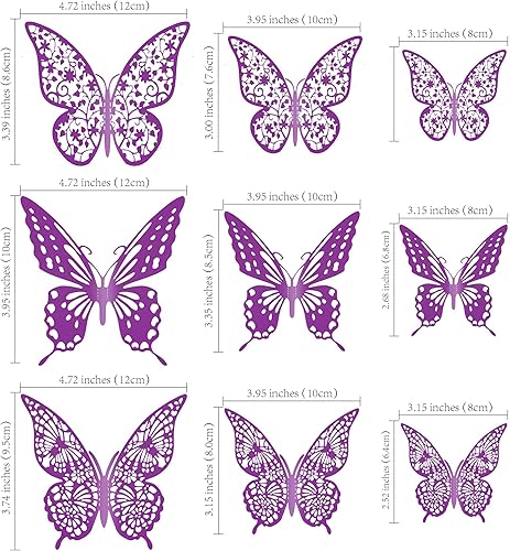 Confezione da 36 decorazioni per cupcake a forma di farfalla in 3D viola con glitter, decorazioni per torte di compleanno, matrimonio, farfalla, adesivo da parete per sfondo decorazione da parete - Honorern