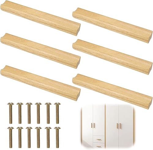 6 Pezzi Maniglia per Mobili con Vite, 160mm Maniglie Legno, Maniglie per Mobili da Cucina, Maniglie Armadio, Pomelli Cassetti per Mobili Cucina in Legno, per Porta, Armadio, Cassetto - Honorern