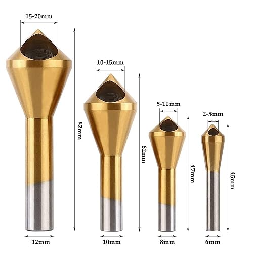 Fixinus Set di 4 punte per svasatura conica HSS, svasatura a 90° in titanio, per legno, metallo, ferro, plastica, alluminio - Honorern