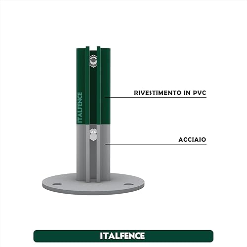 Supporto per palo a T 30x30mm con piastra circolare in ferro plastificato da tassellare, 5 pezzi - Honorern
