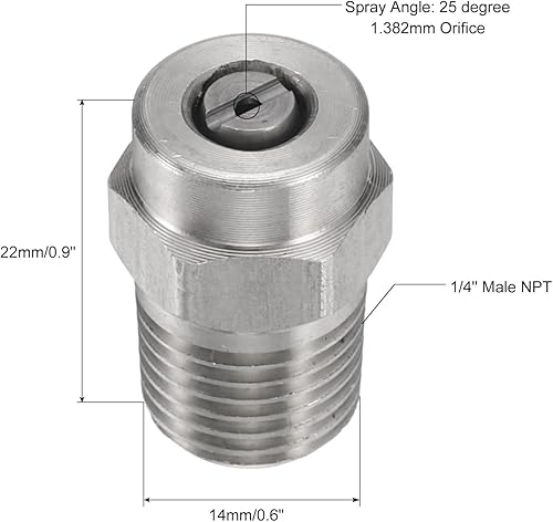 4pz Ugelli per Idropulitrice Punta 1/4' Maschio Npt Ugelli Spruzzatori in Acciaio Inossidabile per Pistola Acqua, Scopa Acqua e Pulitore Carro (25 Gradi, Orifizio 1.382mm) - Honorern