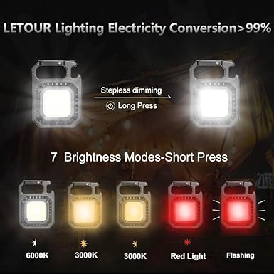 LETOUR Torcia ricaricabile, 5 modalità, luce LED portachiavi, impermeabile, portatile, tascabile, apribottiglie, base magnetica, per campeggio - Honorern