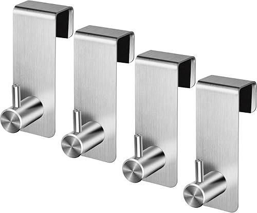 4 Pezzi Ganci Porta Gancio Sopraporta in Acciaio Inox Appendino da Porta Ganci Appendiabiti da Porta per Porta Guardaroba e Mobili Bagno Senza Forare - Honorern