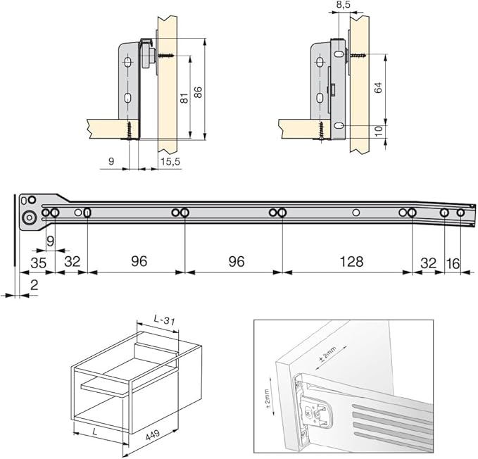 KIT CASSETTO ALTEZZA 86 mm LUNGHEZZA 500 mm VERNICIATO ALLUMINIO - Honorern