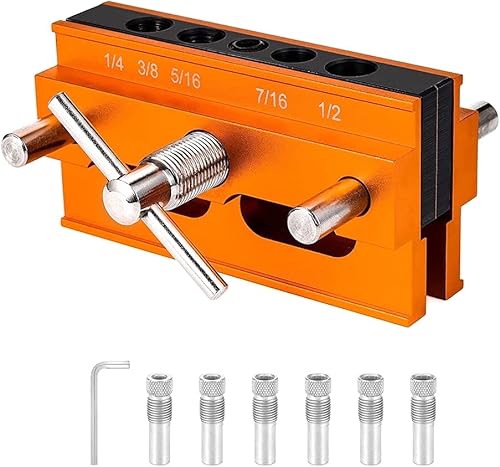 JUJNE Dima autocentrante per fori dritti, larghezza regolabile, set di localizzatore per la lavorazione del legno con 6 boccole guida trapano - Honorern