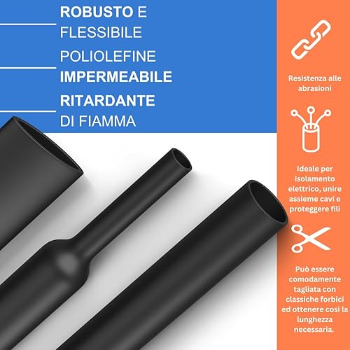 Gocableties - Guaina termorestringente nera con adesivo - 12,7 mm x 1,2 m - 1 pezzo - Rapporto di restringimento 3:1 - Impermeabile - Tubo termoretraibile per cavo - Honorern