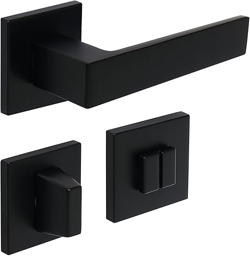 Maniglia Garda per per bagno e WC | maniglia per porta moderna e di alta qualità | ferramenta per porta con rosetta | per porte interne e delle camere | Nero - Honorern