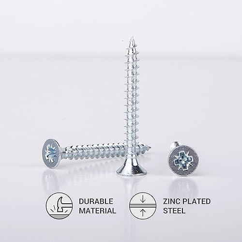 Confezione da 1000 viti per legno in acciaio zincato, 3,5 x 35 mm, viti Pozi-Drive, elementi di fissaggio, a testa svasata, truciolare (1000) - Honorern